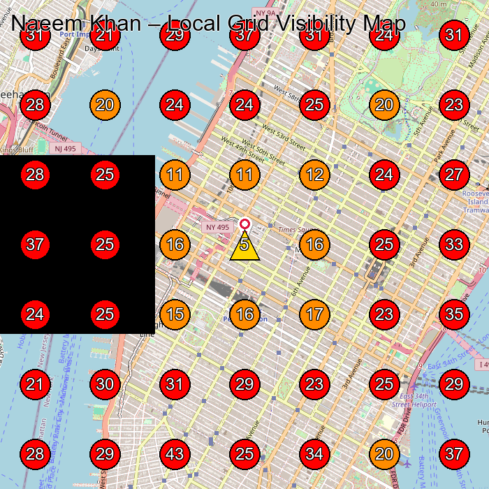 Naeem Khan GeoGrid visibility map for Women'S Clothing Store in W 36th St.